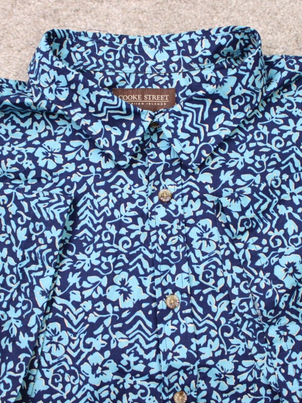 Cooke Street Shirt Mens 2XL XXL Blue Floral Hawaiian 100% Cotton Short Sleeve